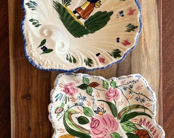 Vintage Blue Ridge Pottery Shell Plate & Leaf Basket Bowl Set