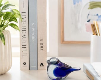 Vintage Murano Style Art Glass Bird Figurine: Cobalt Blue, Hand Blown Scandinavian Decor