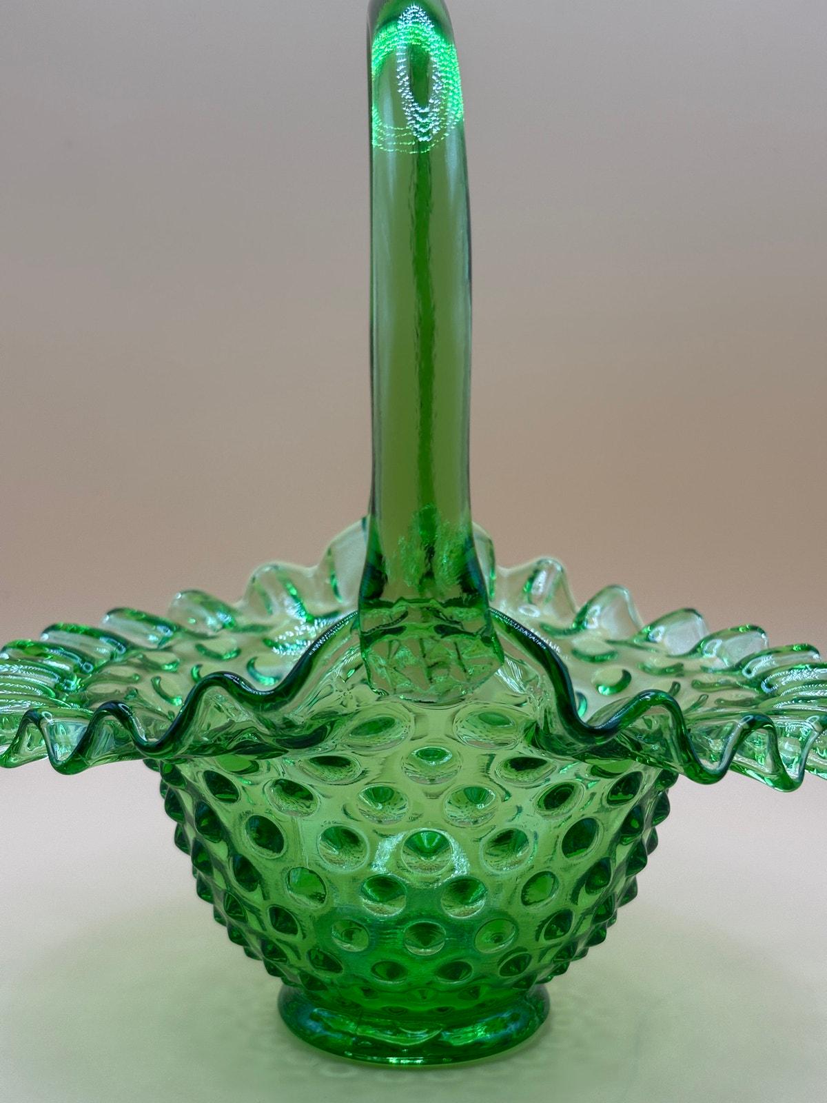 Fenton Green Hobnail Basket - Etsy