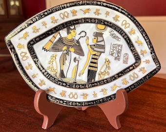 Fathi Mahmoud Egyptian Porcelain Tray: Hieroglyphic Pharaoh Decor, Limoges Style Plate
