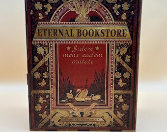 Eternal Bookstore Miniature Book Nook | LED Library Diorama, Fantasy Bookshelf Insert