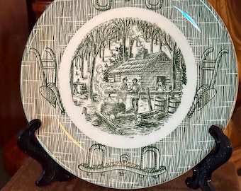 Vintage Currier and Ives Green Maple Sugaring Plates