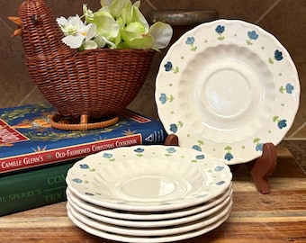 Vernon Ware Metlox Saucers Blue Floral Cottage California Pottery set of 6