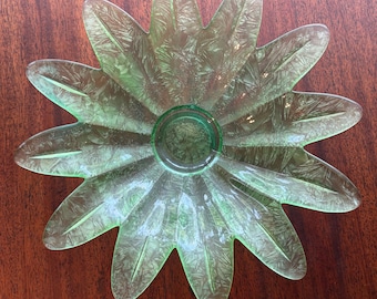 Vintage Green Frosted Glass 12” Petal Dish