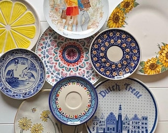 Eclectic Boho MCM Retro  Mismatched Plates and Saucers | Choice