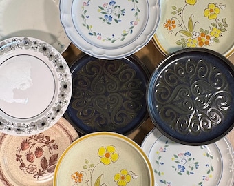 Vintage Mismatched Retro Floral Stoneware Dinner plates