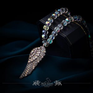 Kirk’s Folly Fly Home Angel Necklace, Vintage Iridescent Rhinestone Pendant, Fantasy Angel Jewelry