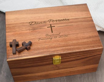 Engraved Wood Keepsake Box,Personalized Baptism, First Communion, Christening Gift, Religious Gift for Godchild, Grandchild, Godparents