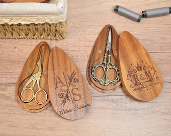 Embroidery Scissor Keeper Set,Custom Name Wooden Magnetic Scissor Box,Sewing Gift for Seamstress & Crafter