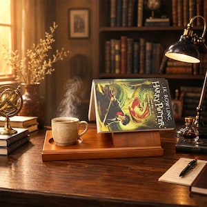 Personalized Wooden Book Stand,Reading Rest with Coffee Cup Holder, Custom Engraved Book Lover Gift, Reading Nook Decor image 4