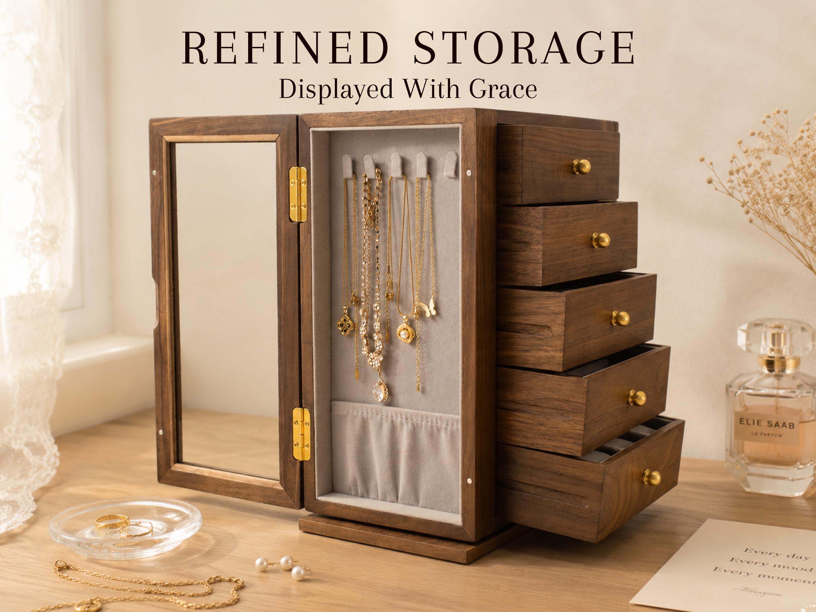 【展示品】 ウォールナット材ガラスディスプレイトップ ジュエリーチェスト Glass jewelry chest - Etsy 日本