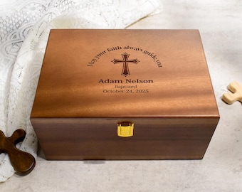 Engraved Wood Baptism Memory Box,Personalized Religious Gift,First Communion,Christening Gift Box