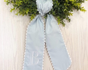 Embroidered Initial Ric Rac Wreath Sash, Personalized Front Door Decor