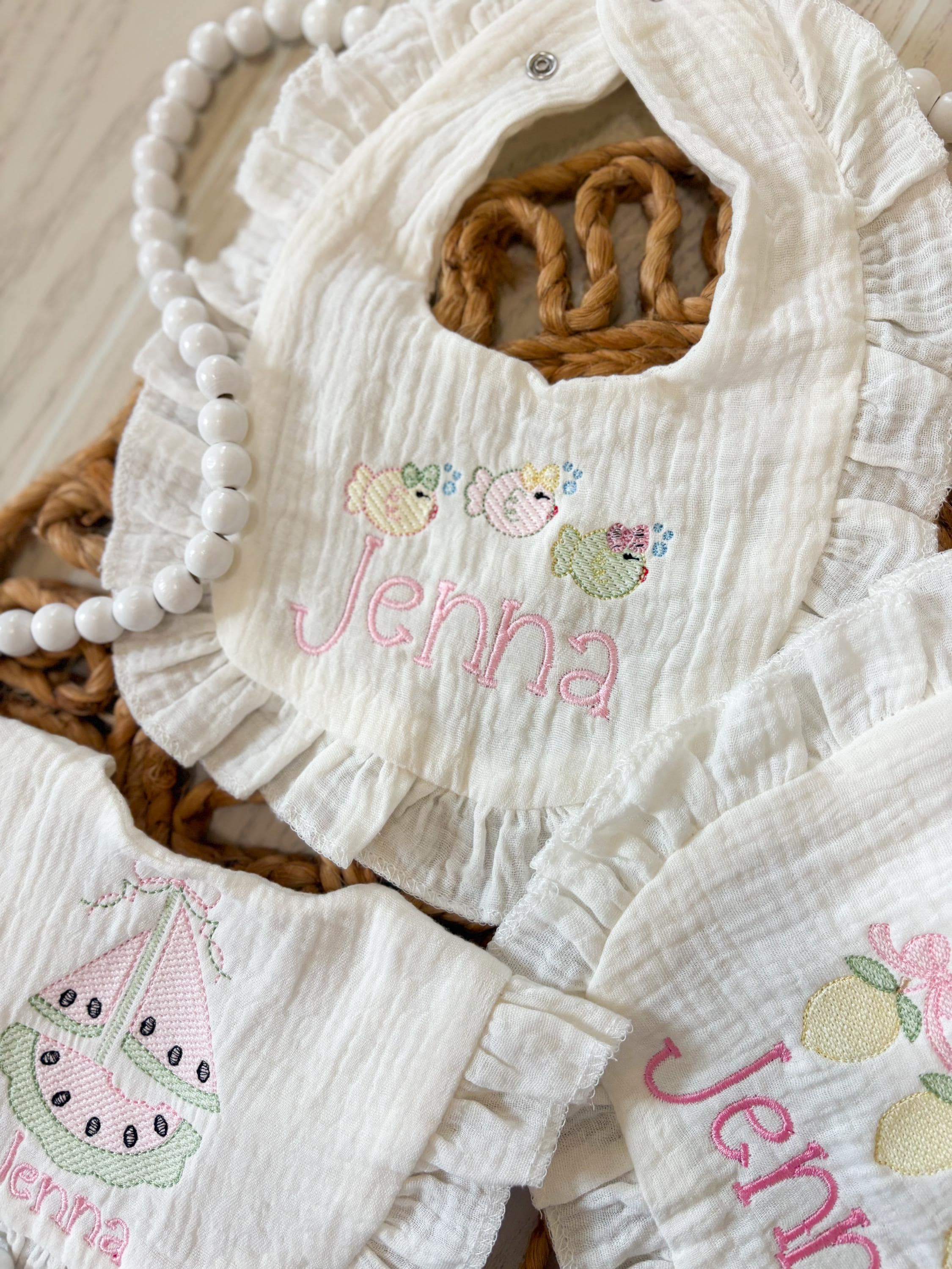 Muslin Ruffled Bibs Custom Embroidered Muslin Baby Girl Bibs, Set of 3, Ruffle Summer ...