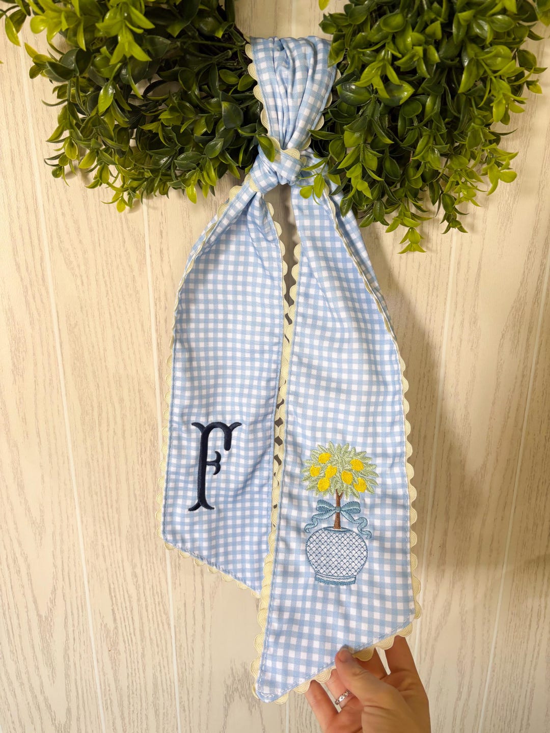 Gingham Lemon Topiary Summertime Wreath Sash, Gingham Ric Rac, Custom ...