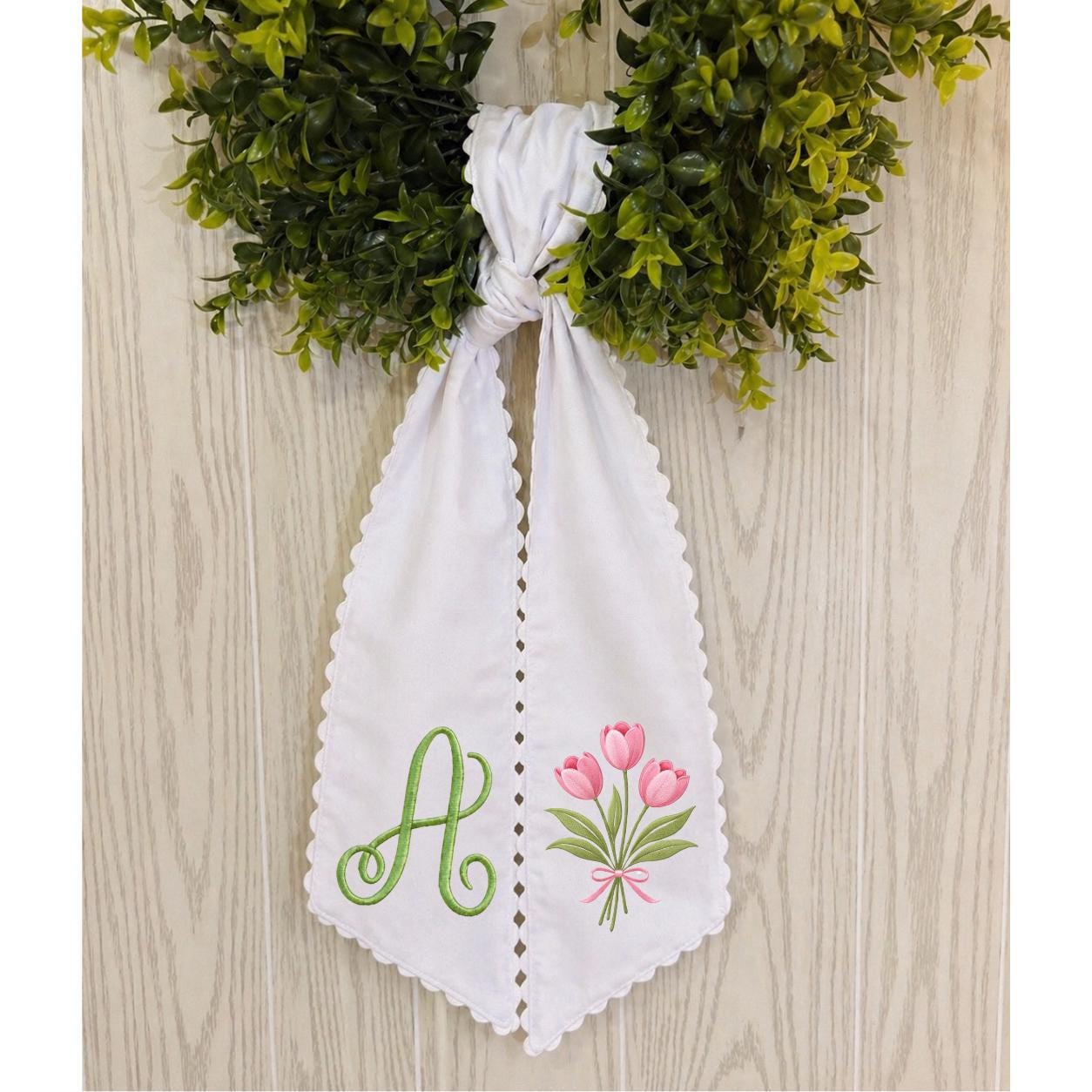 Embroidered Spring-summer Tulip Initial Ric Rac Wreath Sash ...