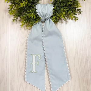 Embroidered Initial Ric Rac Wreath Sash, Personalized Front Door Decor