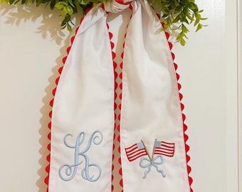 Monogram 4th of July Wreath Sash, American Flag Door Decor