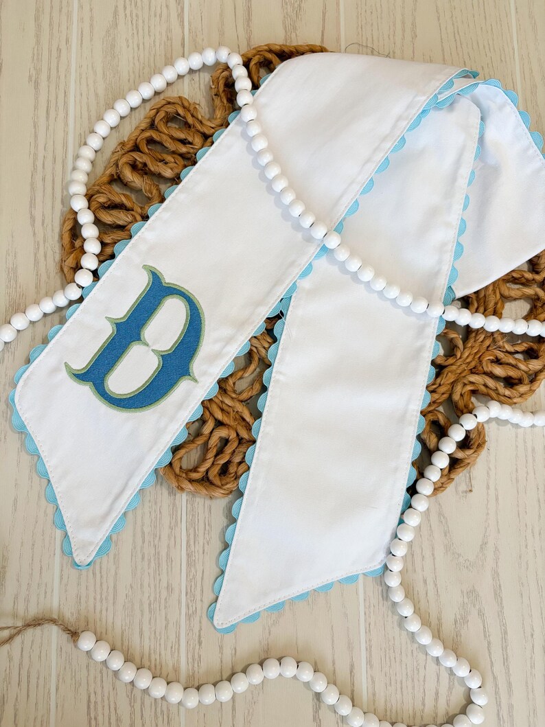 Embroidered Initial Ric Rac Wreath Sash, Personalized Front Door Decor ...