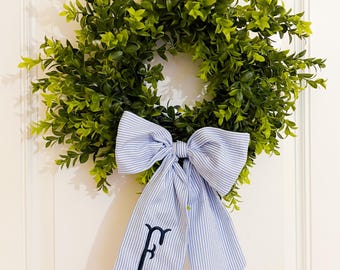 Embroidered Initial Wreath Sash, Personalized Front Door Decor