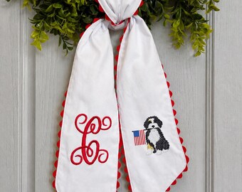 4. Juli Kranz Schärpe, für Haustür, Monogramm Schärpe, Bernedoodle