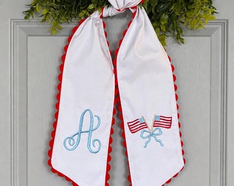 Monogram 4th of July Wreath Sash, American Flag Door Decor