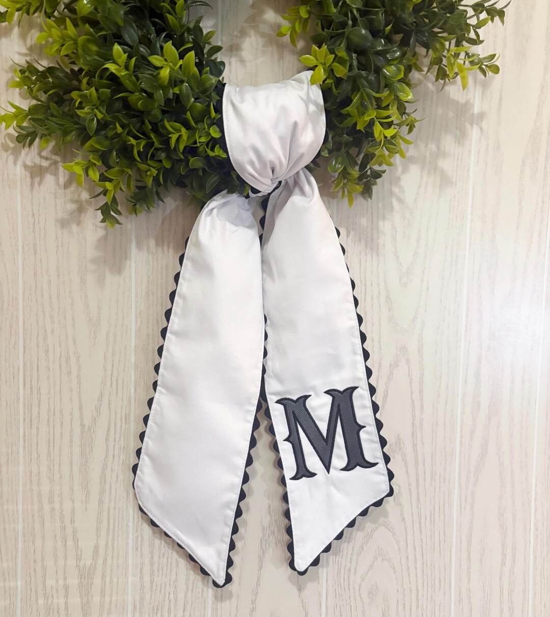 Embroidered Initial Ric Rac Wreath Sash, Personalized Front Door Decor ...