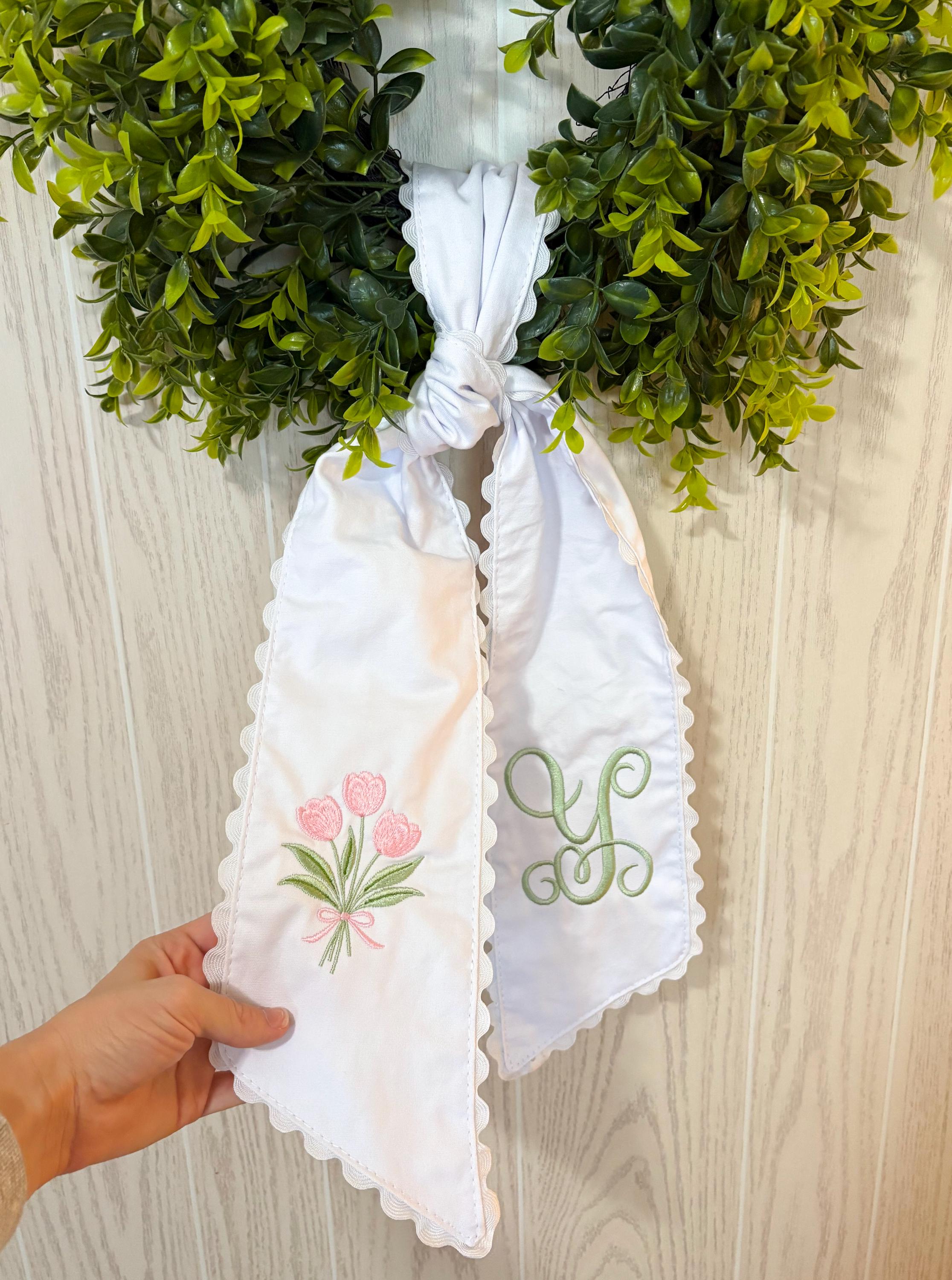 Embroidered Spring-summer Tulip Initial Ric Rac Wreath Sash ...