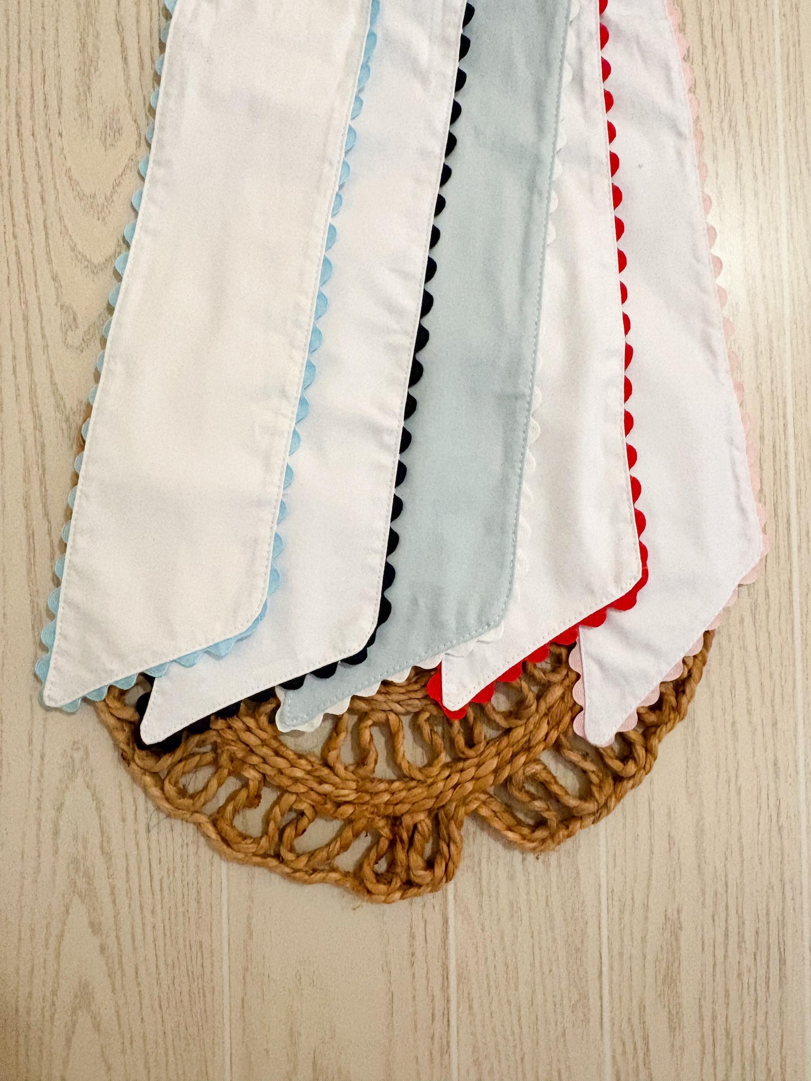 Embroidered Initial Ric Rac Wreath Sash, Personalized Front Door Decor - blue w/ white border