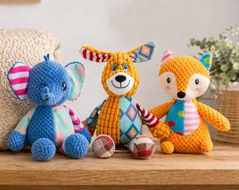 Dog Plush Chew Toy Fox & Elephant | Squeaky Durable Pet Toy