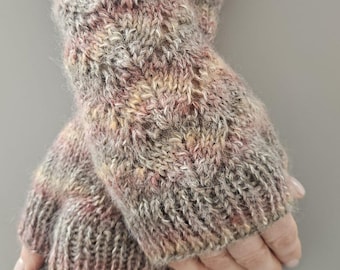 Handgebreide mohair vingerloze handschoenen dames zachte warme armwarmers handgemaakt Letland