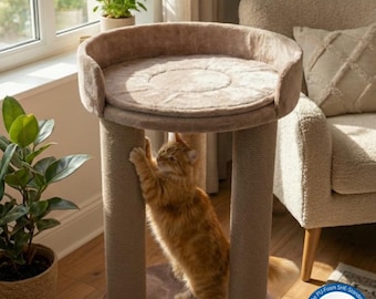 Nando luxe kattenkrabpaal met bed, kattentoren van sisaltouw, pluche zitstokmeubels