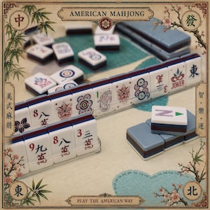 Blå fyrlagers akryl amerikansk stil Mahjong med blommönsterdesignplattor för hemunderhållning bild 7