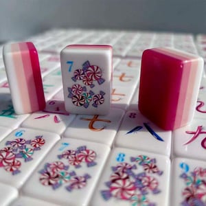 Red pink ice-cream-powder Acrylic Mahjong Tiles || Custom American Mahjong Set Ice-cream Print dark pink Mahjong Tiles