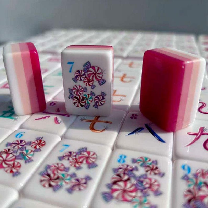 Red pink ice-cream-powder Acrylic Mahjong Tiles || Custom American Mahjong Set Ice-cream Print dark pink Mahjong Tiles image 1