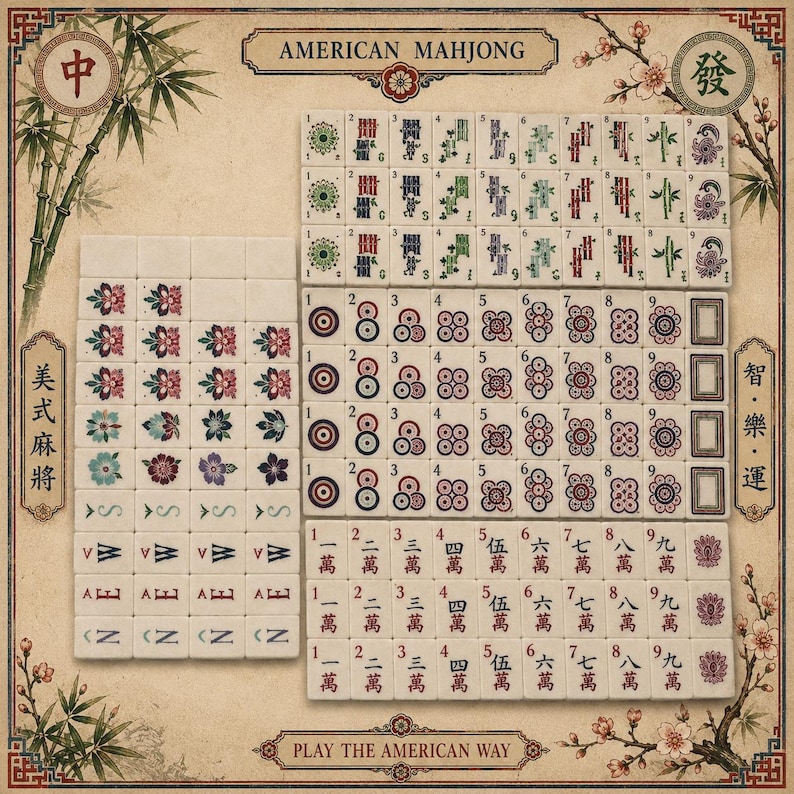Blå fyrlagers akryl amerikansk stil Mahjong med blommönsterdesignplattor för hemunderhållning bild 3