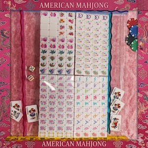 Red pink ice-cream-powder Acrylic Mahjong Tiles || Custom American Mahjong Set Ice-cream Print dark pink Mahjong Tiles image 6