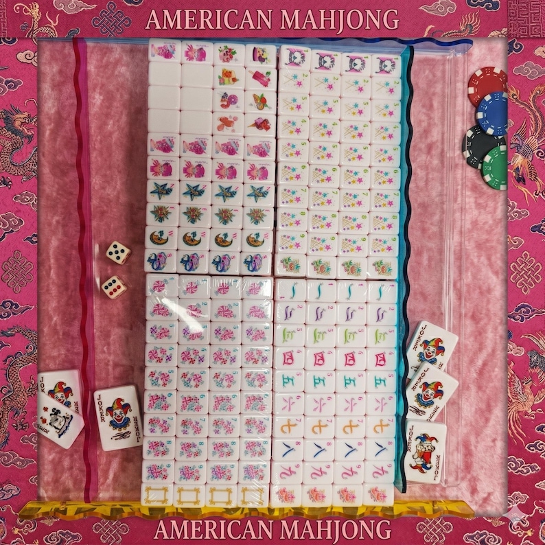 Red pink ice-cream-powder Acrylic Mahjong Tiles || Custom American Mahjong Set Ice-cream Print dark pink Mahjong Tiles image 6