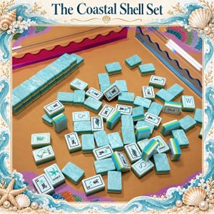 Coastal Shell Mahjong Tile Set – Aqua Pearl & Lime Green Tiles, Ocean Inspired Design, Gift for Mahjong Lovers