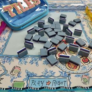 Blå fyrlagers akryl amerikansk stil Mahjong med blommönsterdesignplattor för hemunderhållning bild 6