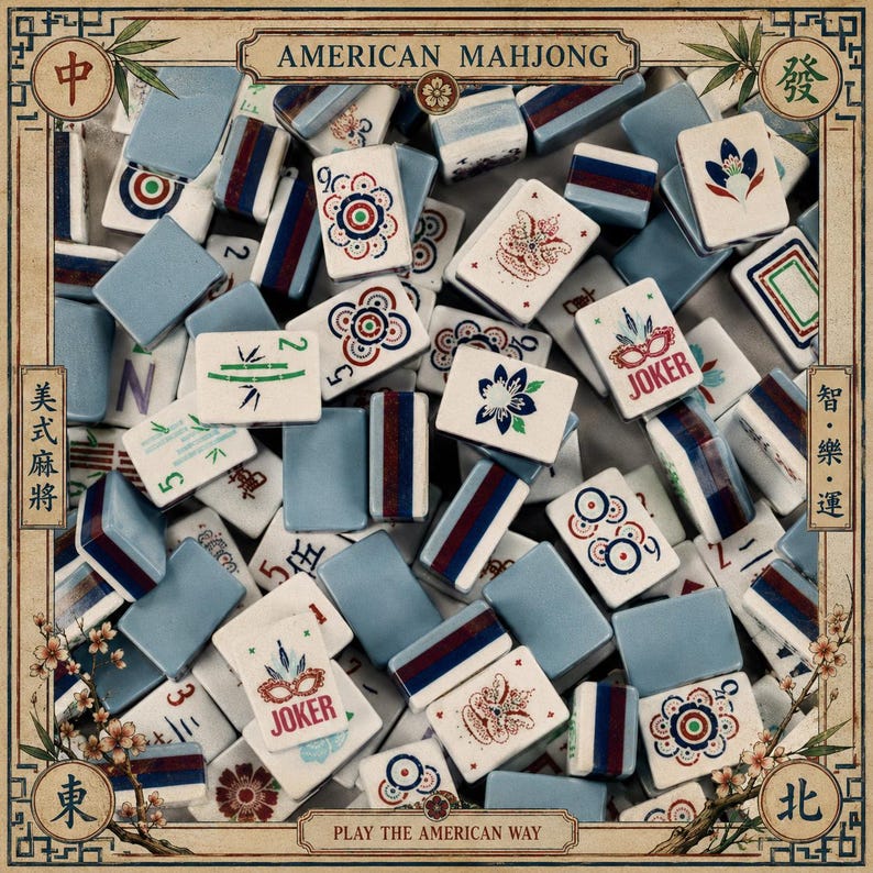 Blå fyrlagers akryl amerikansk stil Mahjong med blommönsterdesignplattor för hemunderhållning bild 1