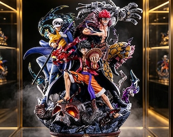 One Piece Onigashima Trio Statue, Luffy Kid Law Resin Scene Figure, Hand Painted Anime Collectible Diorama, Desk Decor Gift for Anime Fans