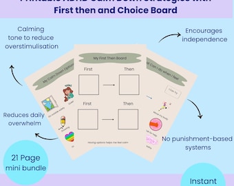 ADHD Visual Choice Board | First Then Transitions, Calm Down Tools (Printable PDF)