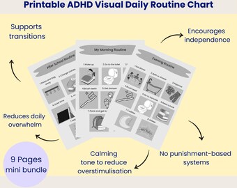 ADHD Visual Full Day Schedule | Black & White Routine Chart (PDF Download)