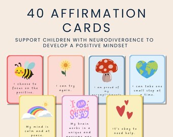 Affirmation Cards for Kids, Positive Flash Cards, Self-Esteem, Confidence, Neurodivergent, Autism & ADHD Support, Therapy Decor, CBT