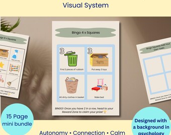 ADHD Cleaning Bingo for Kids Visual Chore Chart Executive Function Tool Neurodivergent Room Reset Autism Routine Game PDA Friendly Game