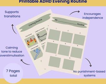 ADHD Calm Evening Routine Chart for Kids | Visual Bedtime Schedule Printable (Neurodivergent Friendly)