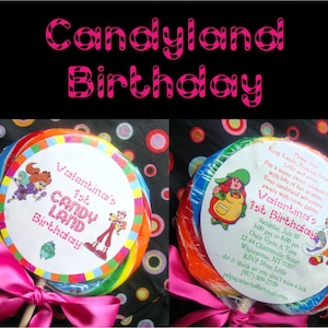 Candyland birthday invitation sticker