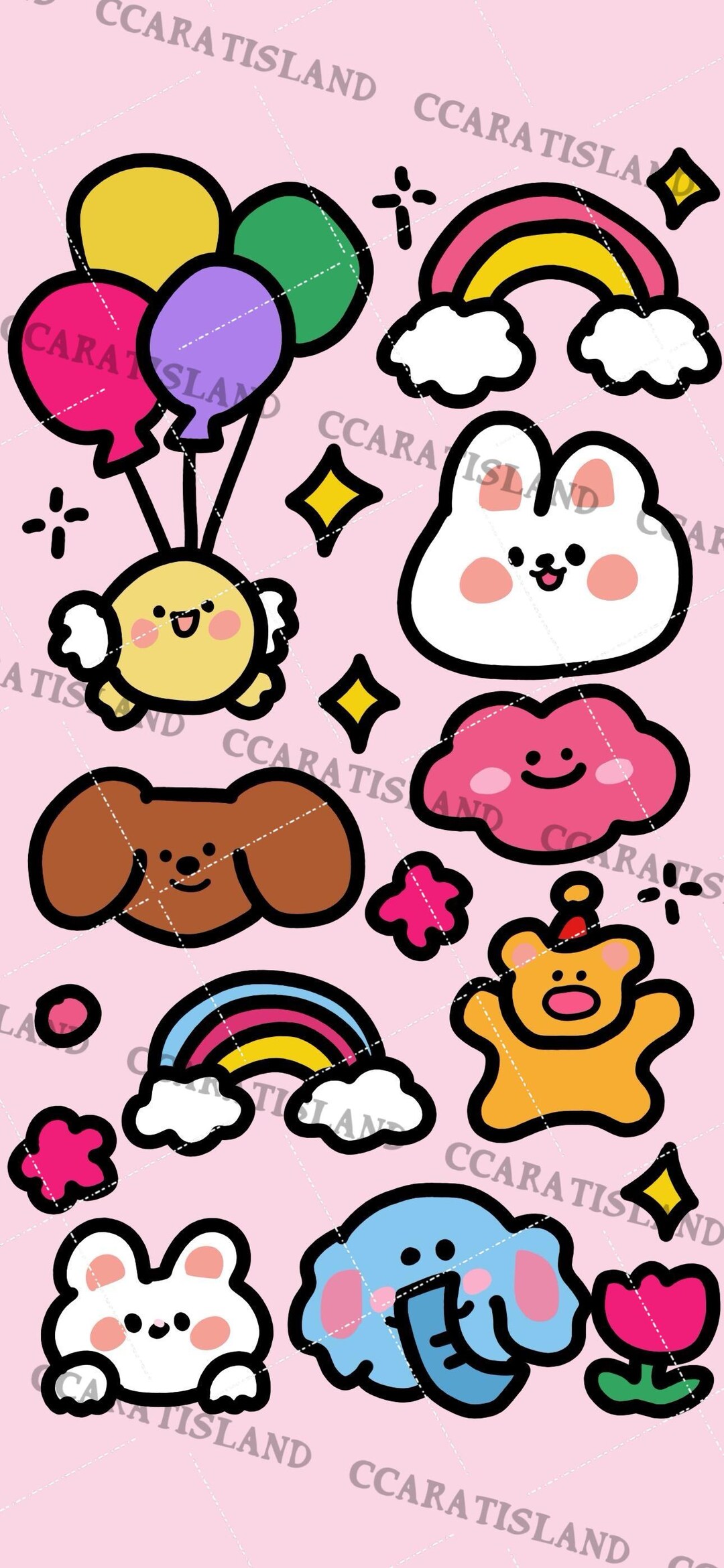 Cute Animal Sticker Pack Cozy Handmade Kawaii Illustration Set, Rainbow ...
