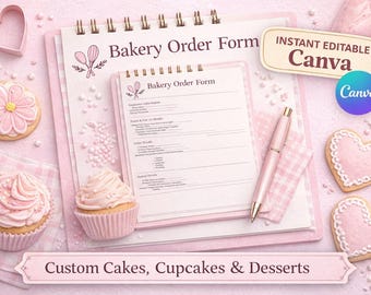 Bakery Order Form Template | Editable Canva PDF | Custom Cake Order Form | Small Bakery Business Printable
